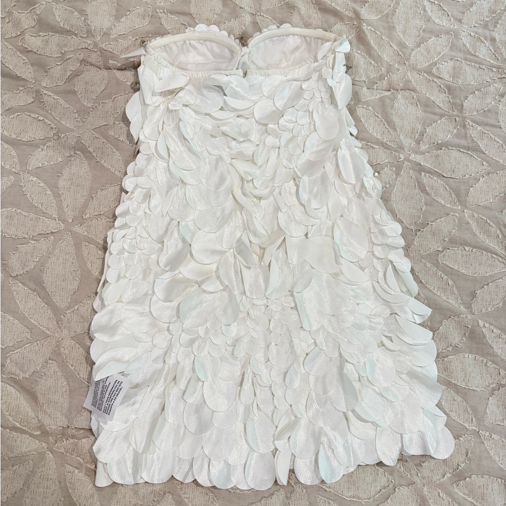 White Ruched Ruffled Strapless Mini Dress - Picture 5 of 6
